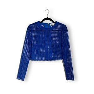 DIANE VON FURSTENBERG Blue Crochet Long Sleeve Top